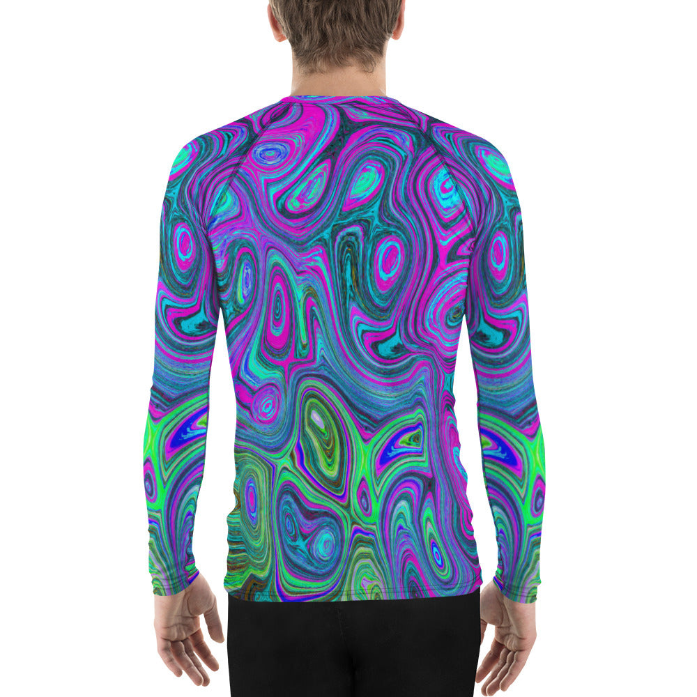 Men's Athletic Rash Guard Shirts, Marbled Magenta and Lime Green Groovy Abstract Art