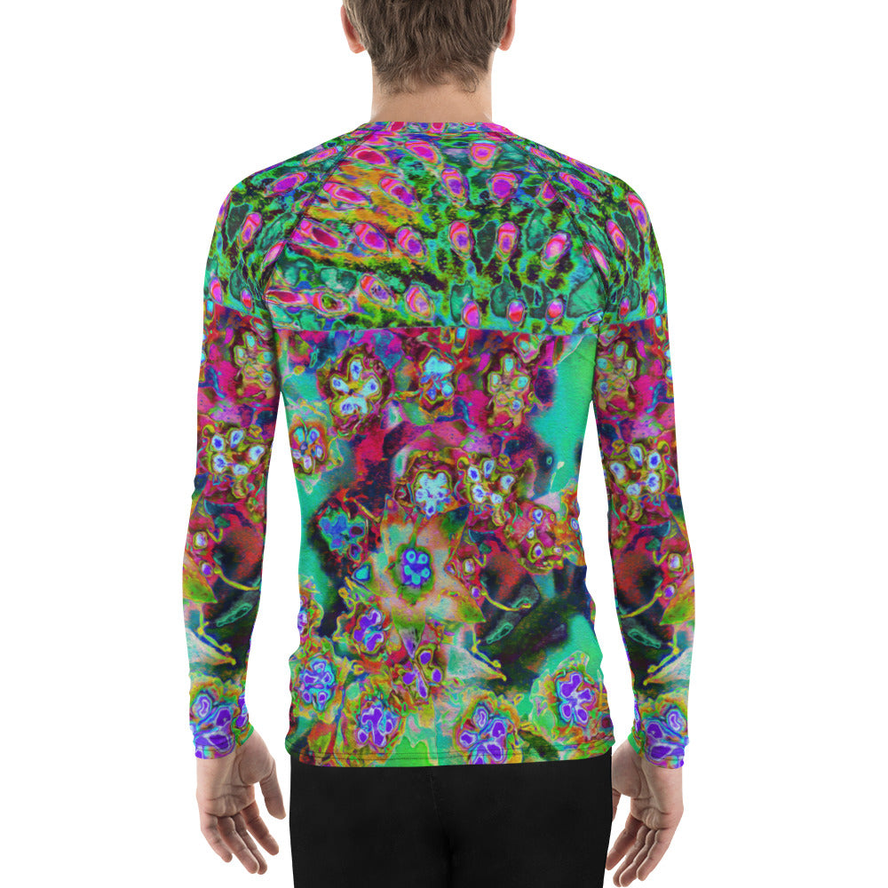 Men's Rash Guard Shirts, Psychedelic Abstract Groovy Purple Sedum All Over Print