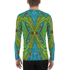 Men's Athletic Rash Guard Shirts, Trippy Chartreuse and Blue Abstract Butterfly