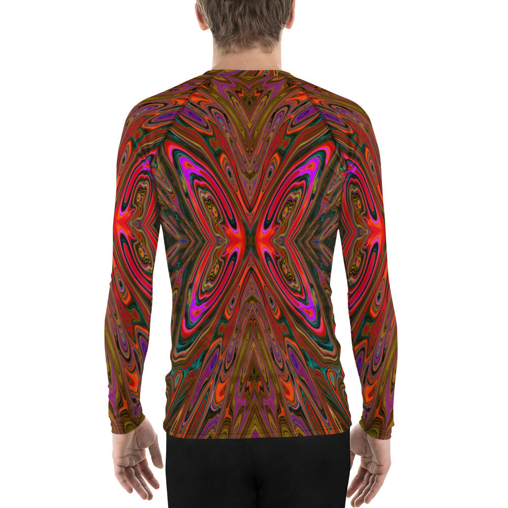 Men's Athletic Rash Guard Shirts, Abstract Trippy Orange and Magenta Butterfly