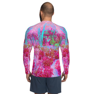 Men's Athletic Rash Guard Shirts, Impressionistic Red and Pink Garden Landscape