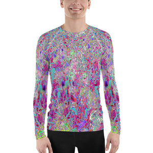 Men's Athletic Rash Guard Shirts, Abstract Purple Aqua and Pink Coneflower Garden