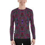 Men's Athletic Rash Guard Shirts, Trippy Seafoam Green and Magenta Abstract Pattern