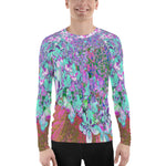 Men's Athletic Rash Guard Shirts, Elegant Aqua and Purple Limelight Hydrangea Detail