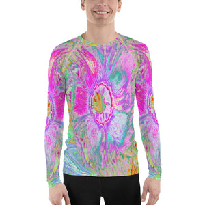 Men's Athletic Rash Guard Shirts, Psychedelic Hot Pink and Ultra-Violet Hibiscus