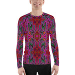 Men's Athletic Rash Guard Shirts, Cool Trippy Magenta, Red and Green Wavy Pattern