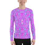 Men's Athletic Rash Guard Shirts, Trippy Hot Pink and Aqua Blue Abstract Pattern