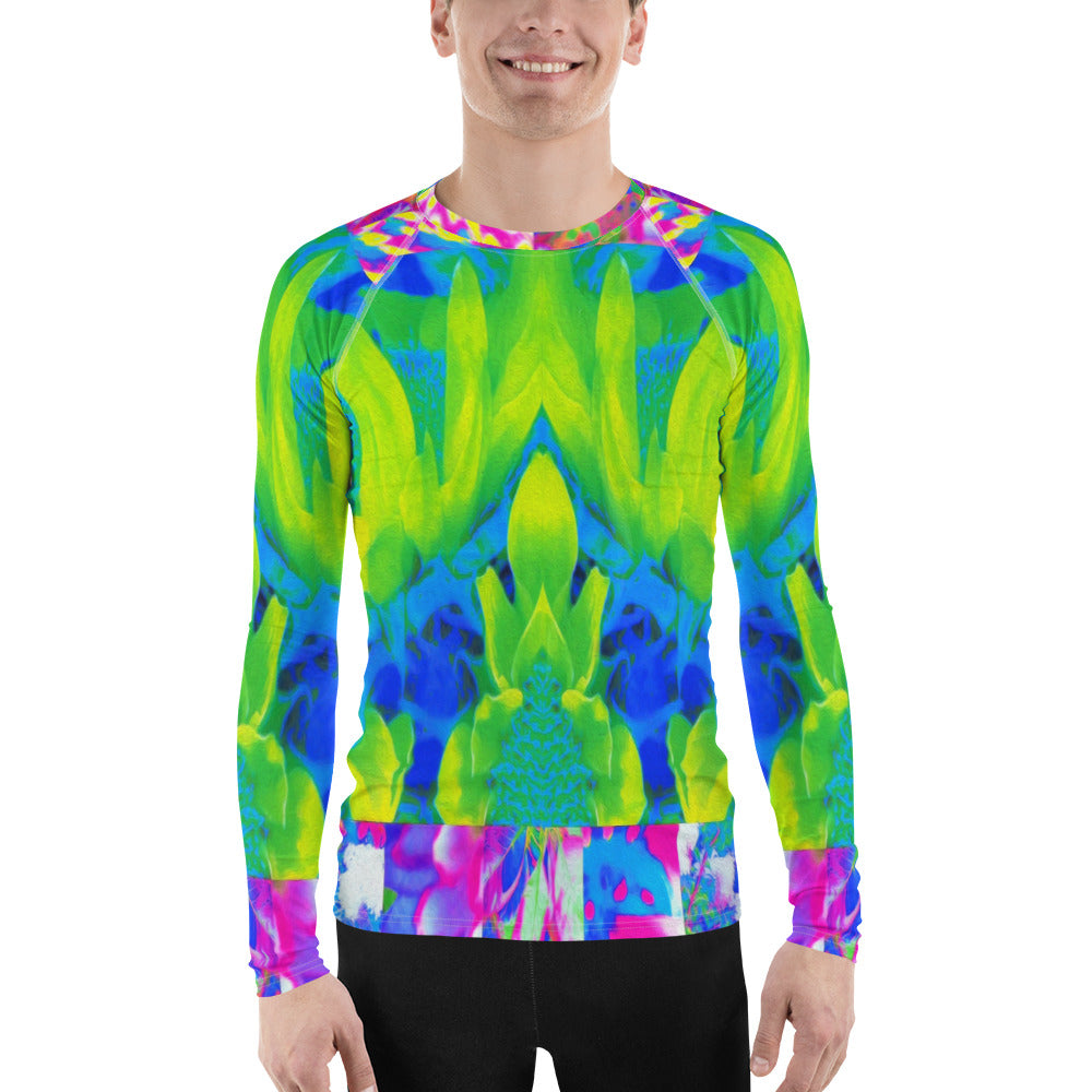 Men's Athletic Rash Guard Shirts, Abstract Patchwork Sunflower Garden Collage