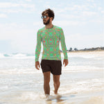 Men's Athletic Rash Guard Shirts, Trippy Retro Orange and Lime Green Abstract Pattern