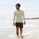 Men's Athletic Rash Guard Shirts, Trippy Retro Pink and Lime Green Abstract Pattern