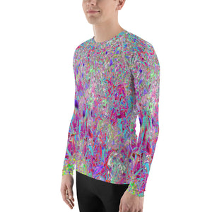 Men's Athletic Rash Guard Shirts, Abstract Purple Aqua and Pink Coneflower Garden