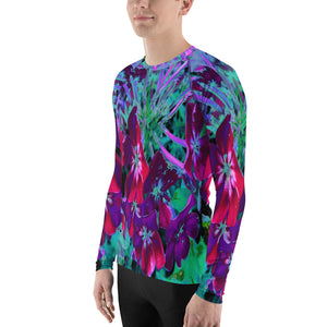Men's Athletic Rash Guard Shirts, Dramatic Red, Purple and Pink Garden Flower