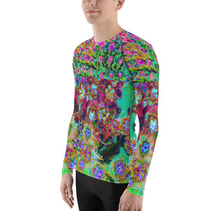 Men's Rash Guard Shirts, Psychedelic Abstract Groovy Purple Sedum All Over Print