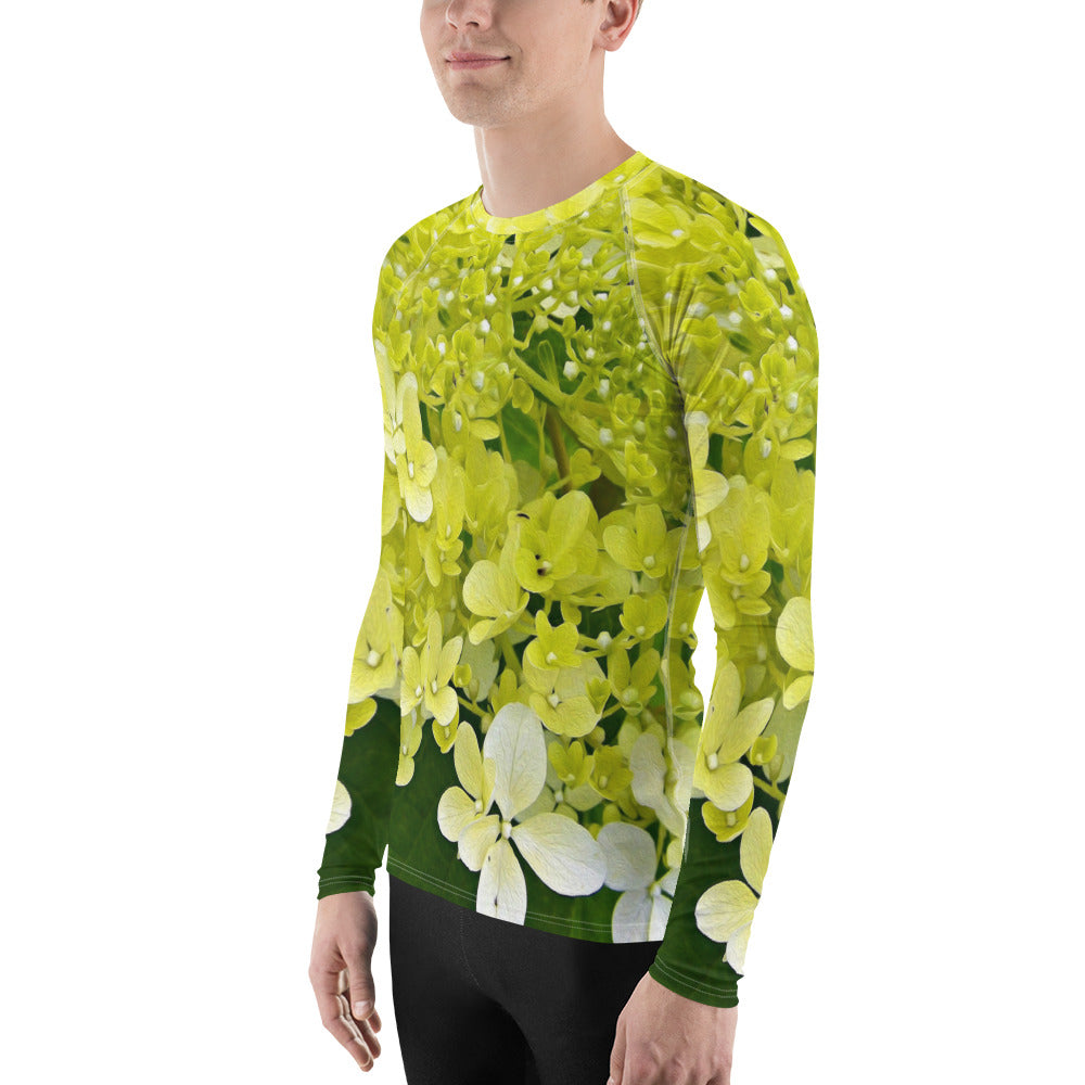 Men's Athletic Rash Guard Shirts, Elegant Chartreuse Green Limelight Hydrangea