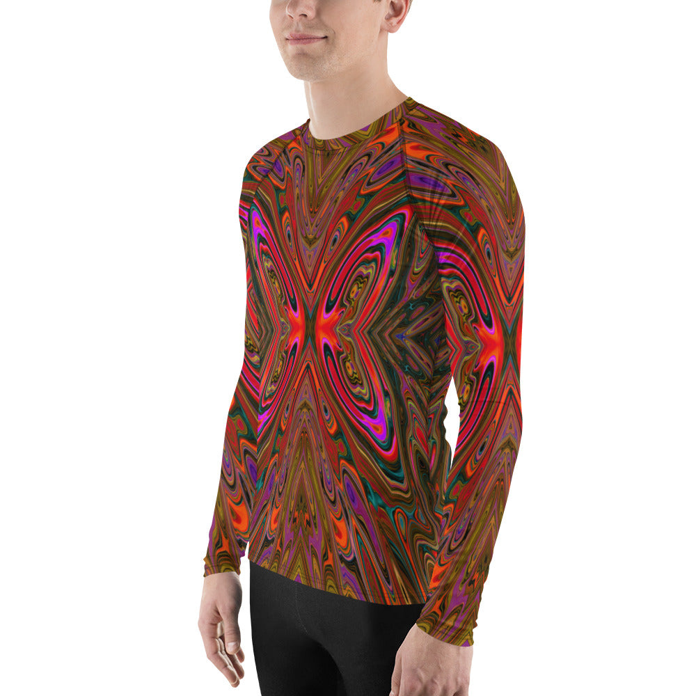Men's Athletic Rash Guard Shirts, Abstract Trippy Orange and Magenta Butterfly