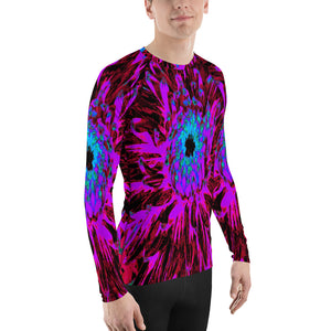 Men's Athletic Rash Guard Shirts, Dramatic Crimson Red, Purple and Black Dahlia