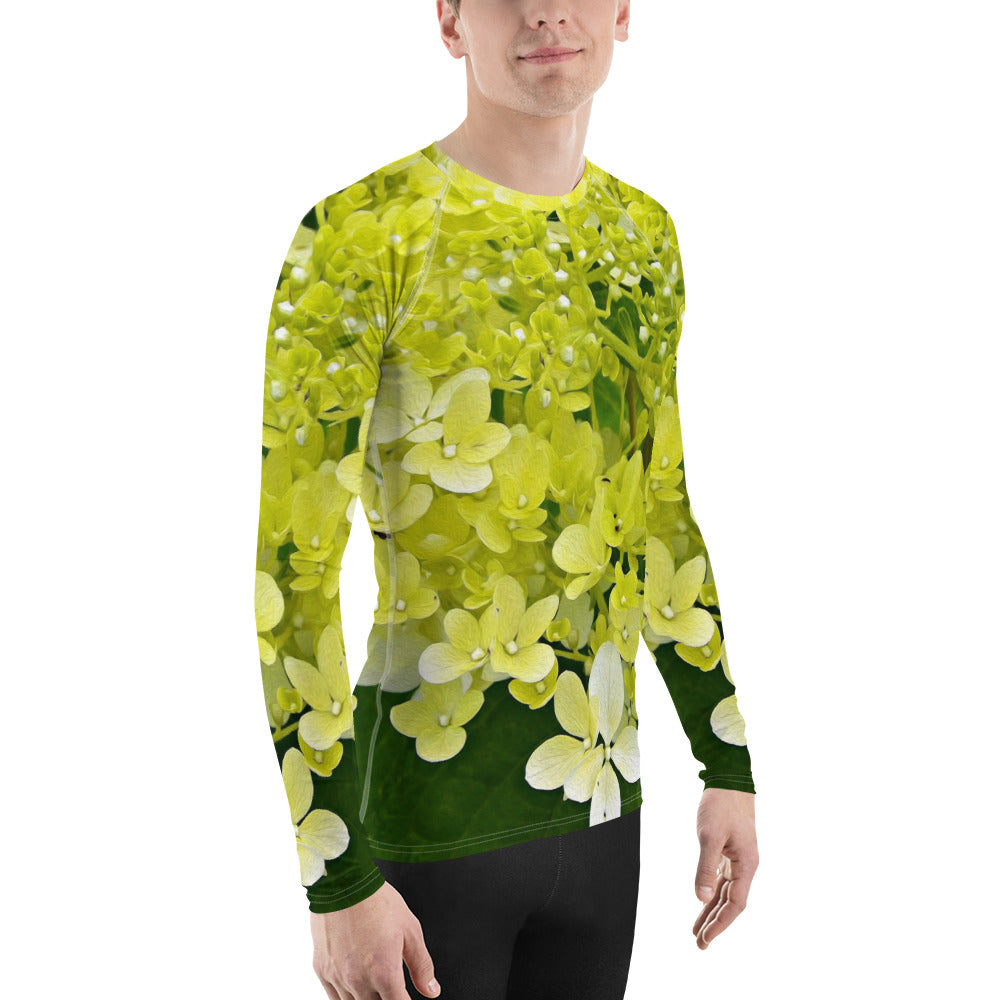 Men's Athletic Rash Guard Shirts, Elegant Chartreuse Green Limelight Hydrangea