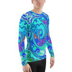 Men's Athletic Rash Guard Shirts, Groovy Abstract Ocean Blue and Green Liquid Swirl