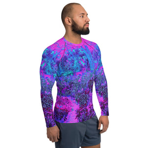 Men's Athletic Rash Guard Shirts - Trippy Hot Pink and Blue Impressionistic Landscape