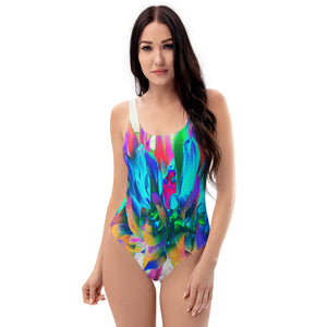 One Piece Swimsuits for Women, Stunning Watercolor Rainbow Cactus Dahlia