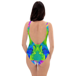One Piece Swimsuits for Women, Abstract Patchwork Sunflower Garden Collage
