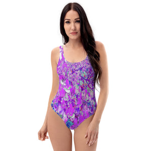 One Piece Swimsuits for Women, Elegant Purple and Blue Limelight Hydrangea