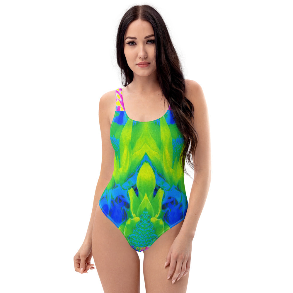 One Piece Swimsuits for Women, Abstract Patchwork Sunflower Garden Collage