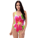 One Piece Swimsuits for Women, Pretty Deep Pink Stargazer Lily on Lime Green
