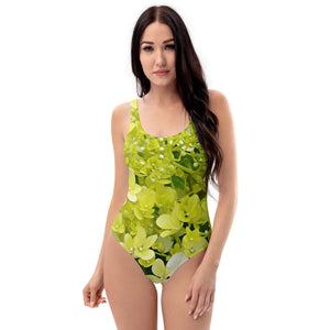 One Piece Swimsuits for Women, Elegant Chartreuse Green Limelight Hydrangea