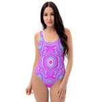 One Piece Swimsuits for Women, Trippy Hot Pink and Aqua Blue Abstract Pattern