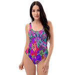 One Piece Swimsuits - Dramatic Psychedelic Colorful Red and Purple Flowers
