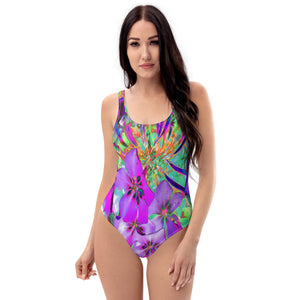 One Piece Swimsuits - Dramatic Psychedelic Magenta and Purple Flowers