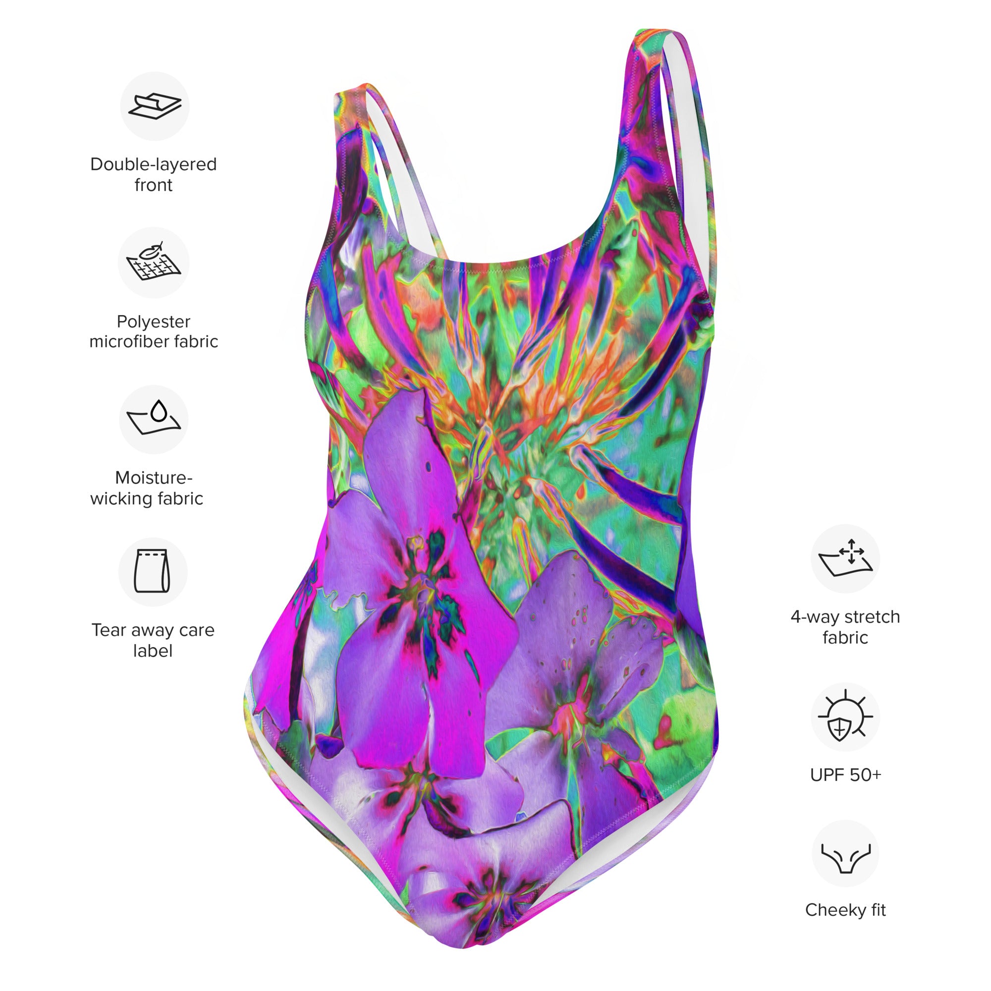 One Piece Swimsuits - Dramatic Psychedelic Magenta and Purple Flowers