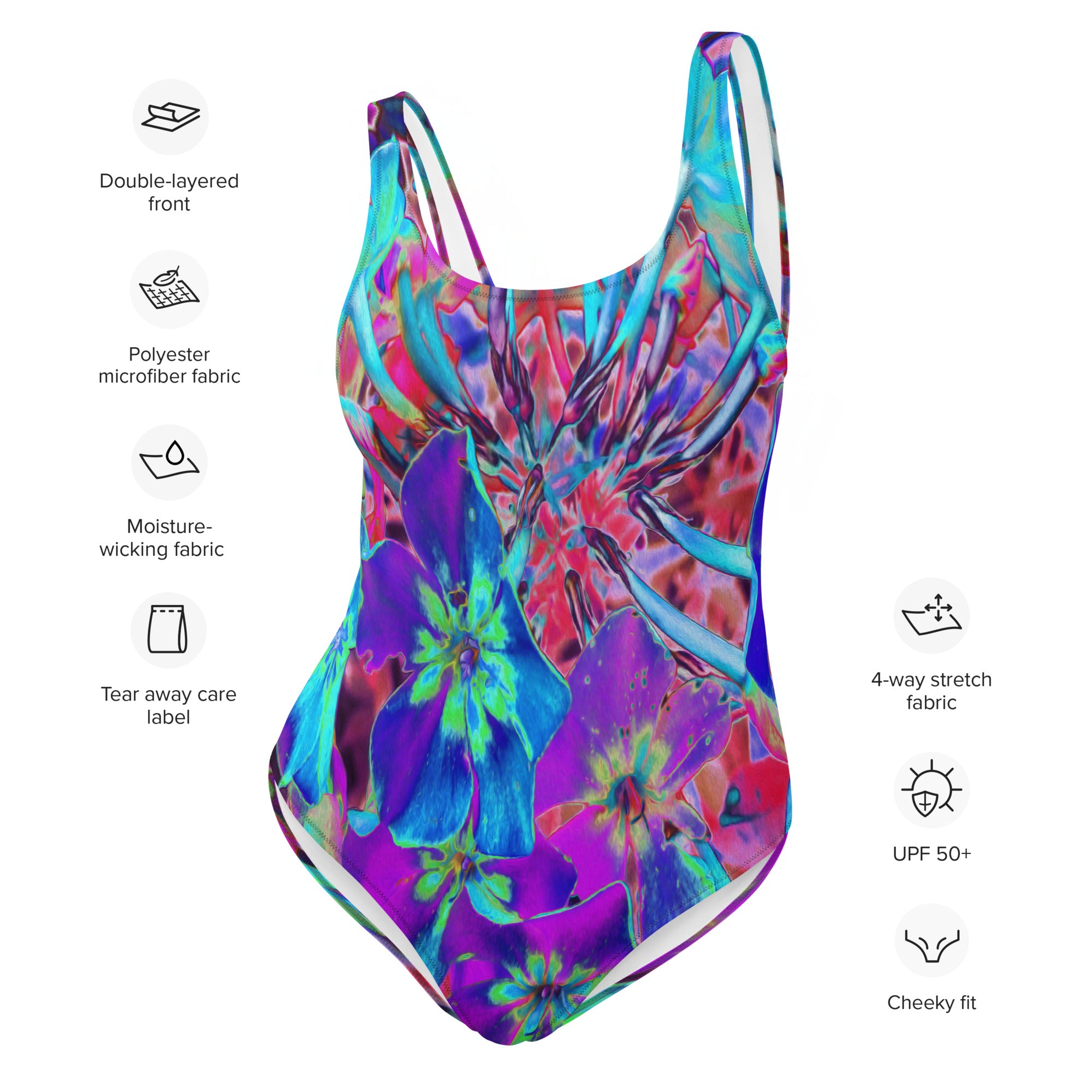 One Piece Swimsuits - Blooming Abstract Purple and Blue Flower