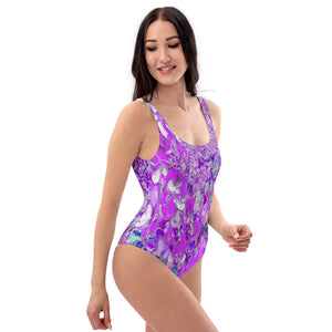 One Piece Swimsuits for Women, Elegant Purple and Blue Limelight Hydrangea