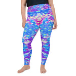 Plus Size Leggings, Pretty Violet Blue and Lime Green Flowers
