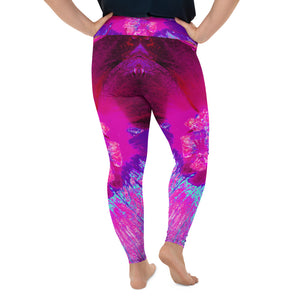 Plus Size Leggings, Psychedelic Purple and Magenta Hibiscus Flower