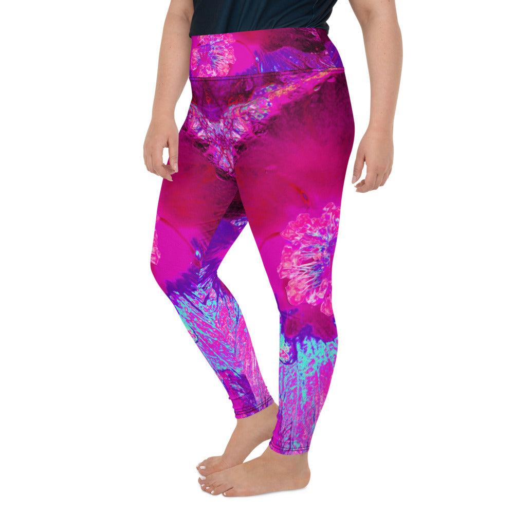 Plus Size Leggings, Psychedelic Purple and Magenta Hibiscus Flower
