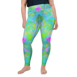 Plus Size Leggings, Pink Rose of Sharon Impressionistic Garden