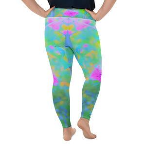 Plus Size Leggings, Pink Rose of Sharon Impressionistic Garden