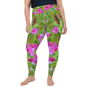 Plus Size Leggings, Beautiful Green Weigela with Crimson Flowers