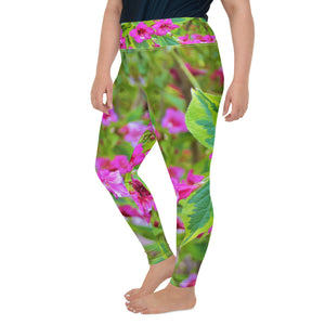 Plus Size Leggings, Beautiful Green Weigela with Crimson Flowers