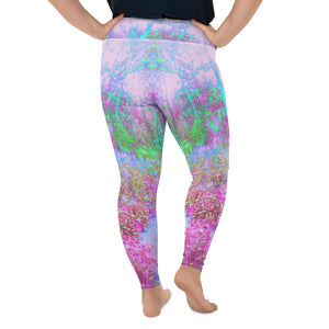 Plus Size Leggings for Women, Impressionistic Pink and Turquoise Garden Landscape