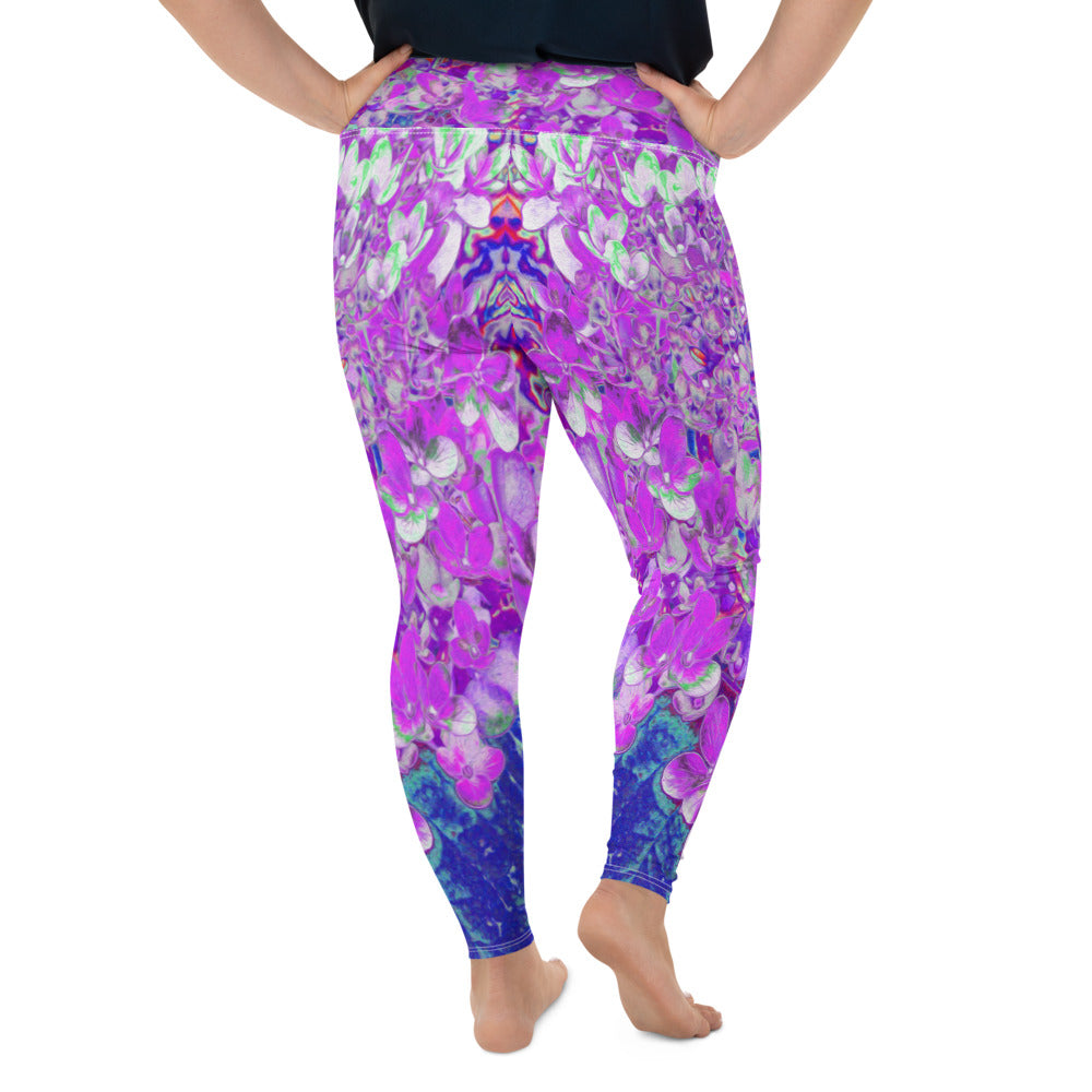 Plus Size Leggings for Women, Elegant Purple and Blue Limelight Hydrangea