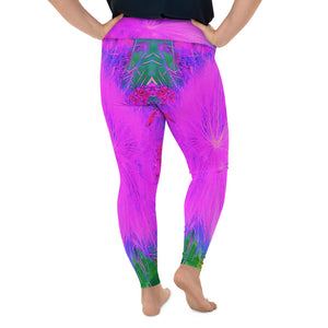 Plus Size Leggings for Women, Psychedelic Nature Ultra-Violet Purple Milkweed