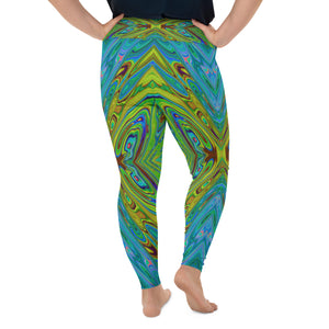 Plus Size Leggings, Trippy Chartreuse and Blue Abstract Butterfly