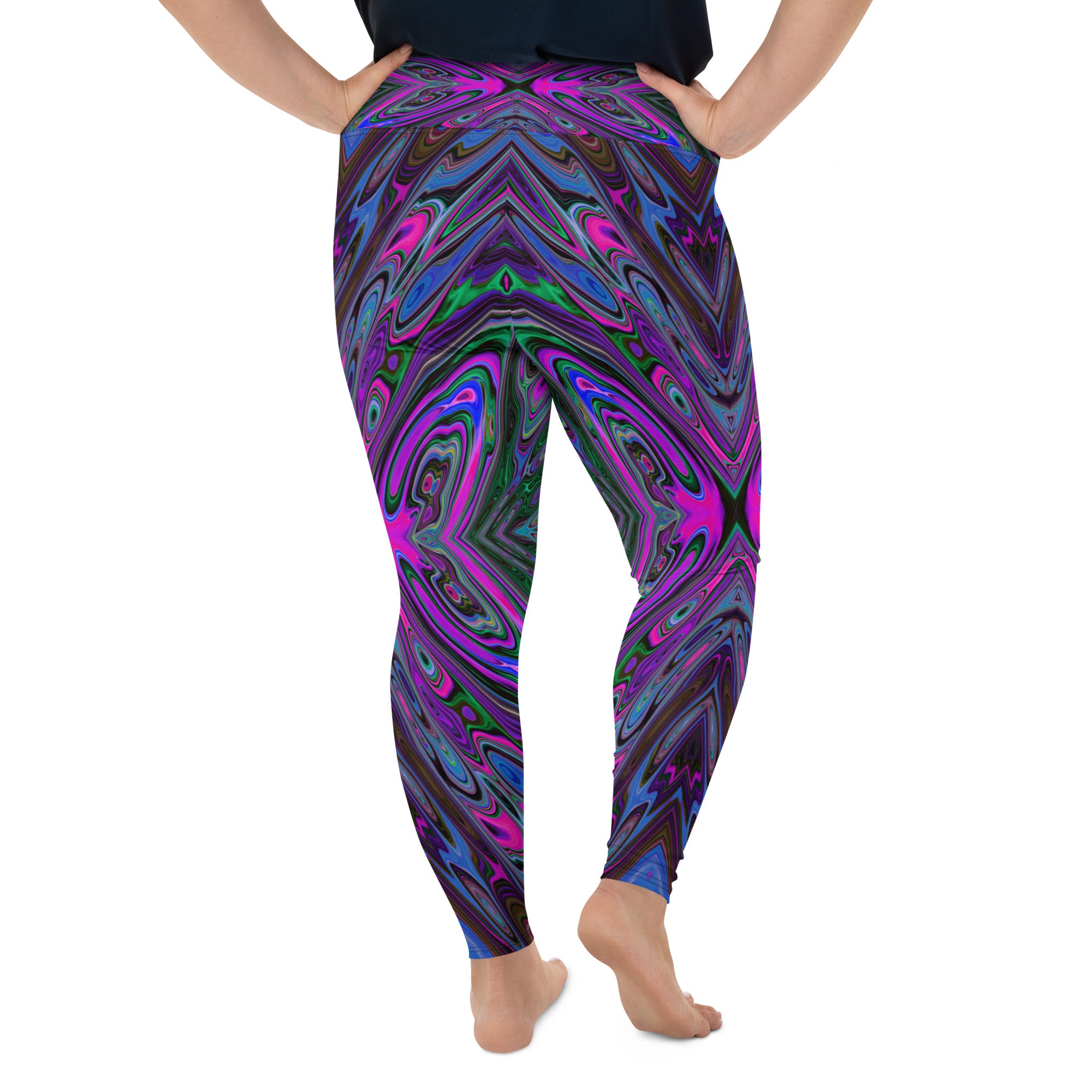 Plus Size Leggings, Trippy Magenta, Blue and Green Abstract Butterfly