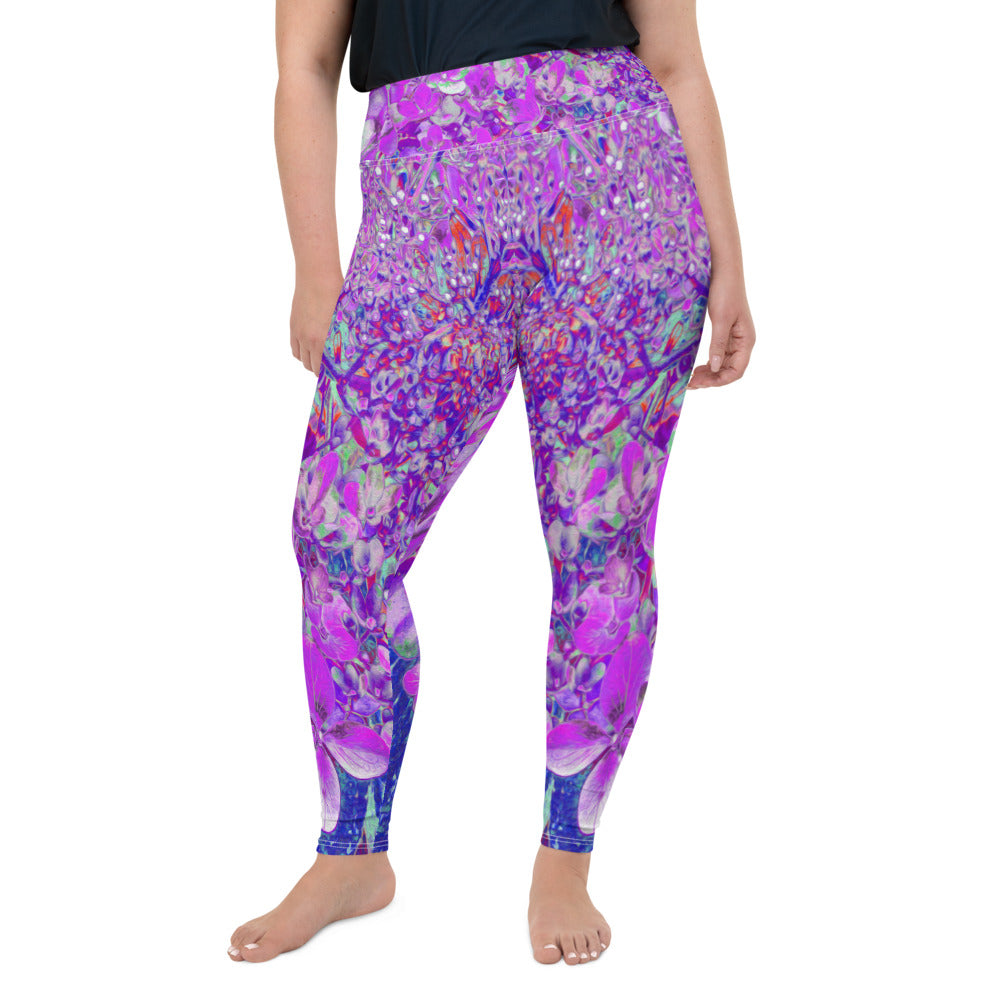Plus Size Leggings for Women, Elegant Purple and Blue Limelight Hydrangea