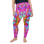 Plus Size Leggings for Women, Hydrangea Flower Petals in Aqua, Magenta and Orange