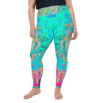 Colorful Plus Size Leggings for Women, Groovy Abstract Retro Rainbow Liquid Swirl